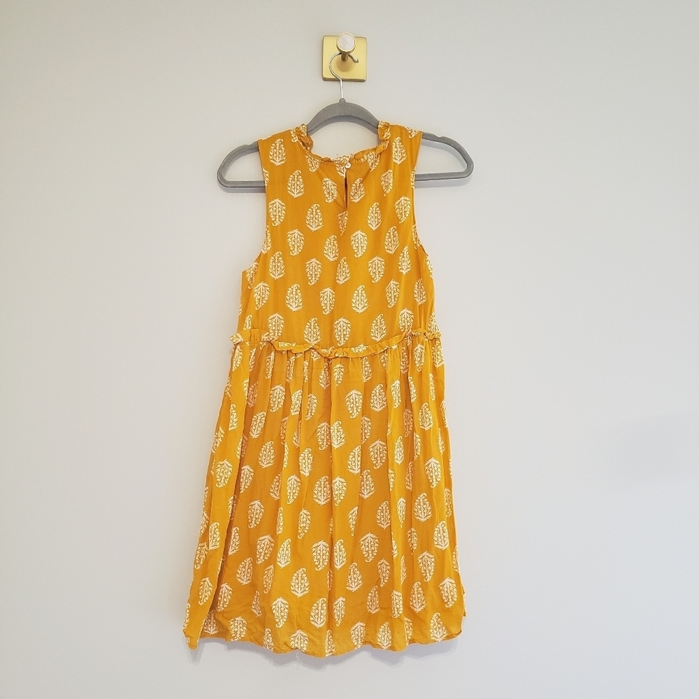 Lucky Brand Mustard Yellow Leaf Babydoll Dress Small Sleeveless Cotton Blend - Picture 4 of 12